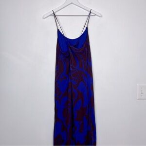 Vince Silk Floral Blue Criss Cross Back Long Dress